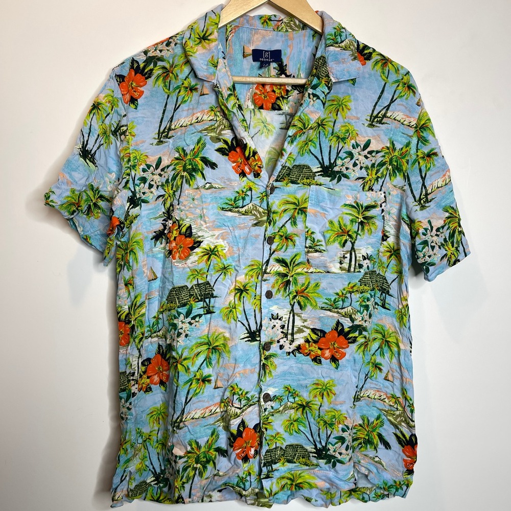 Hawaiian Aloha Shirt Button Down‎ Palm Tree